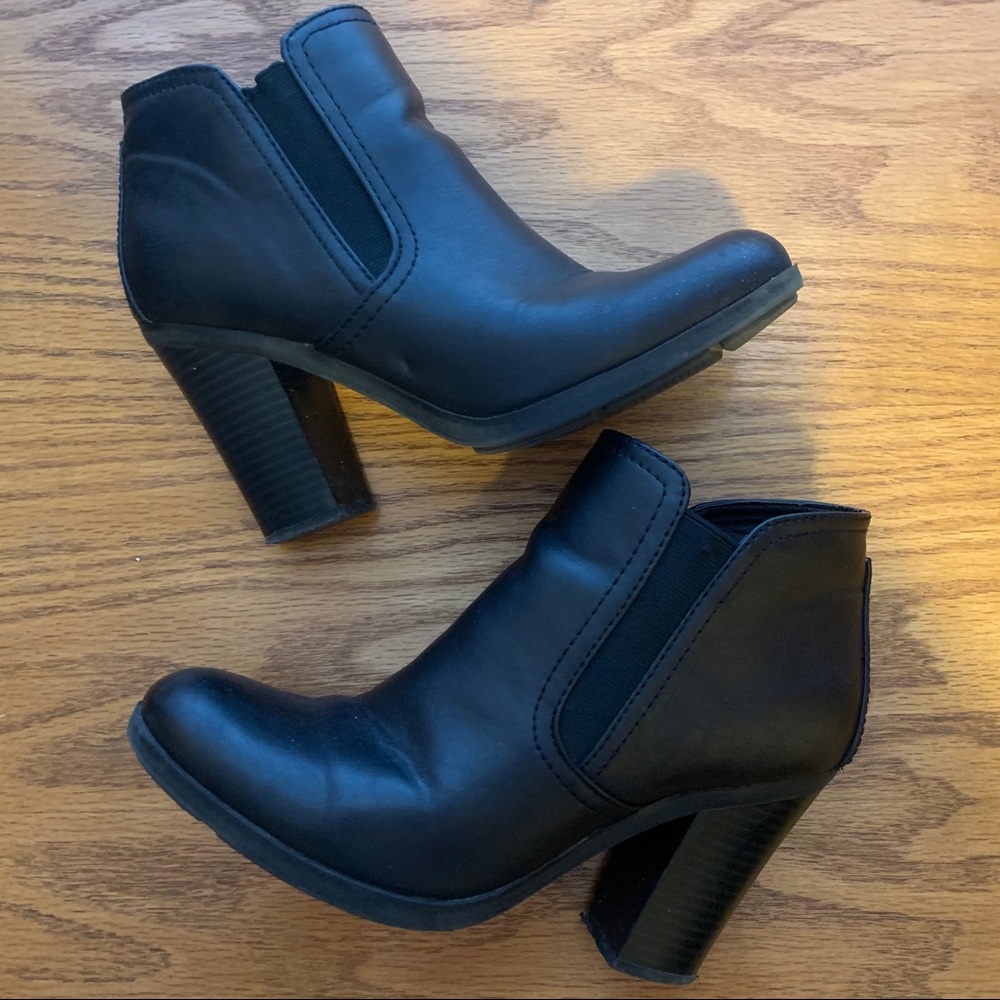 Black leather booties